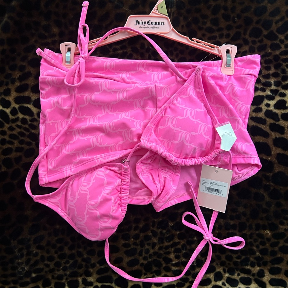 Juicy Couture Hot Pink Logo Bandeau Bikini Set Says medium but fits small